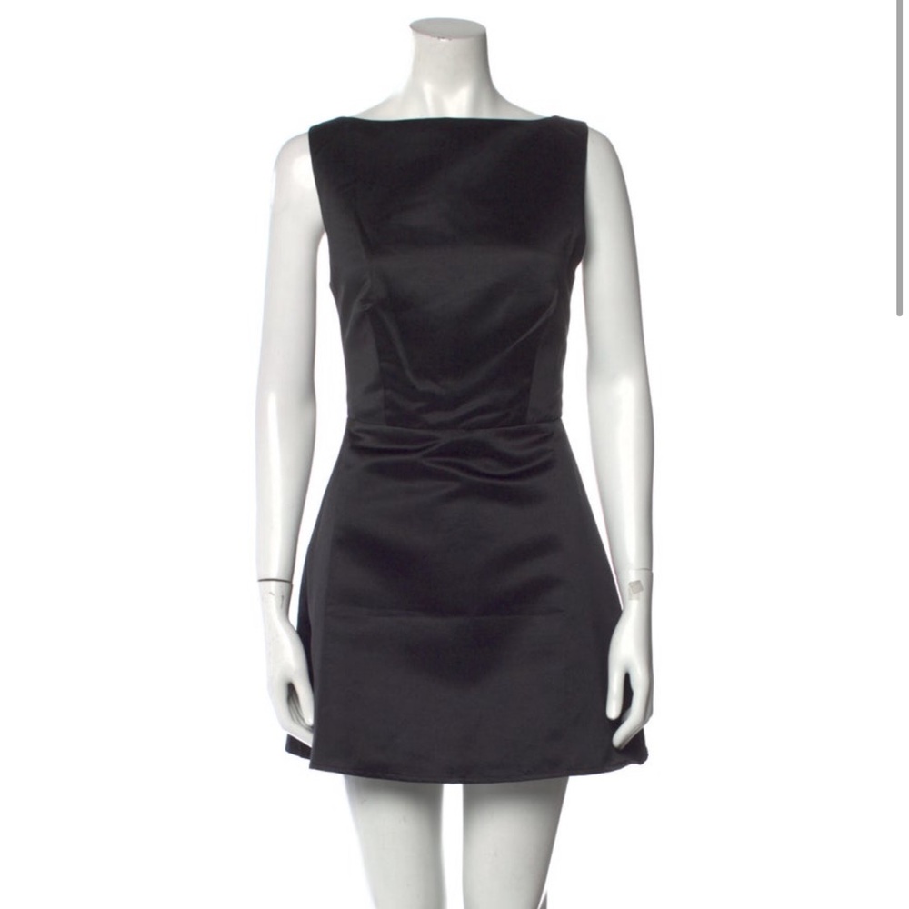 Reformation Bateau Neckline Black Satin Dress